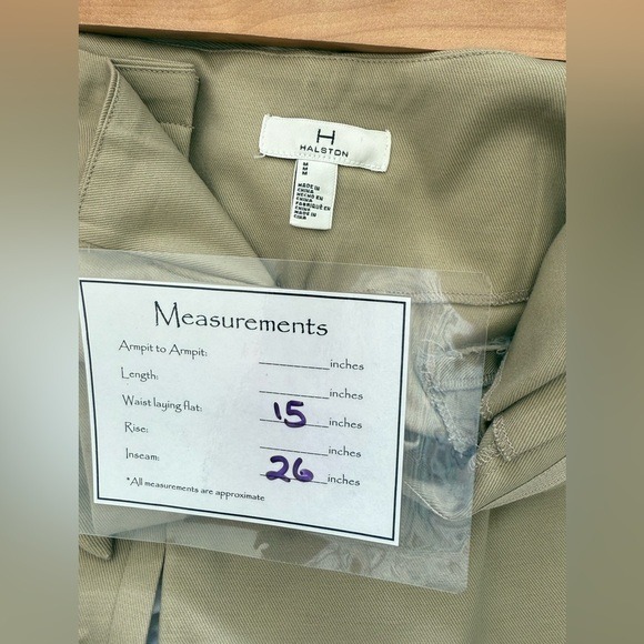 Halston High Waist Belted Tapered Pants Tan Paperbag Trouser M - Picture 7 of 7